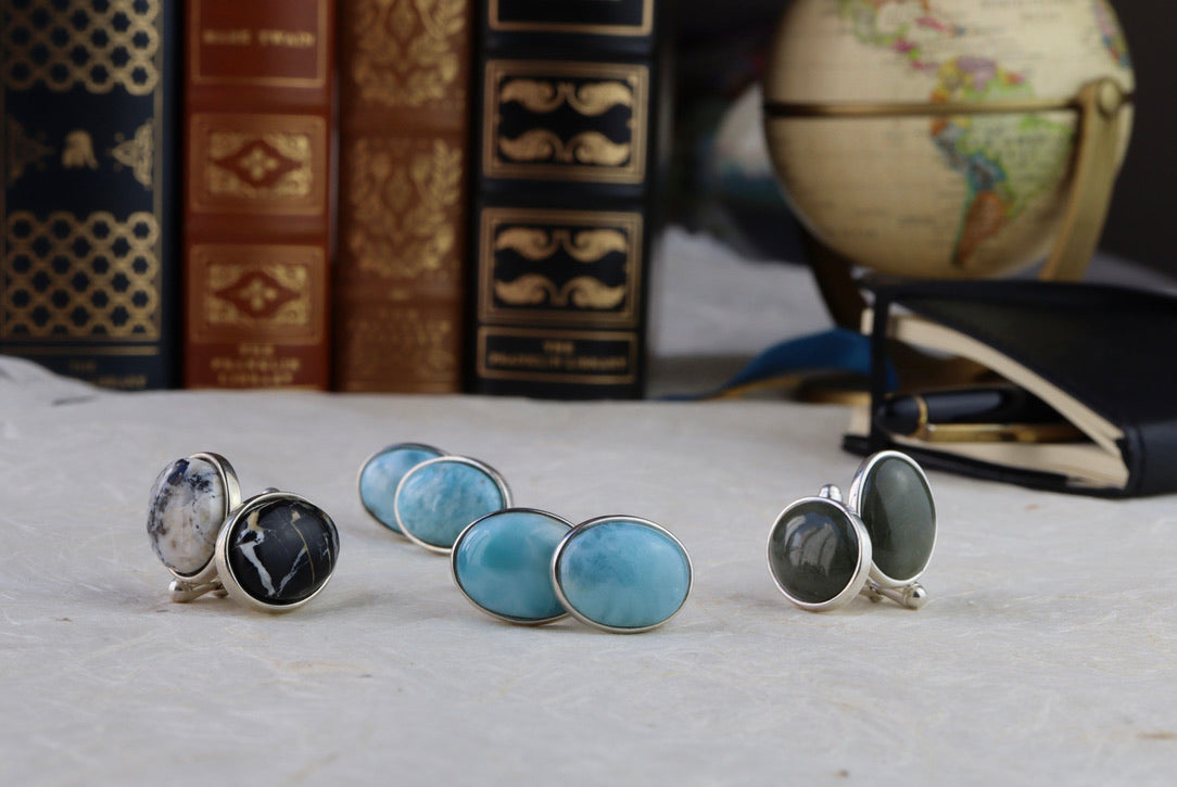 Pebble, Larimar or White Buffalo Cufflinks