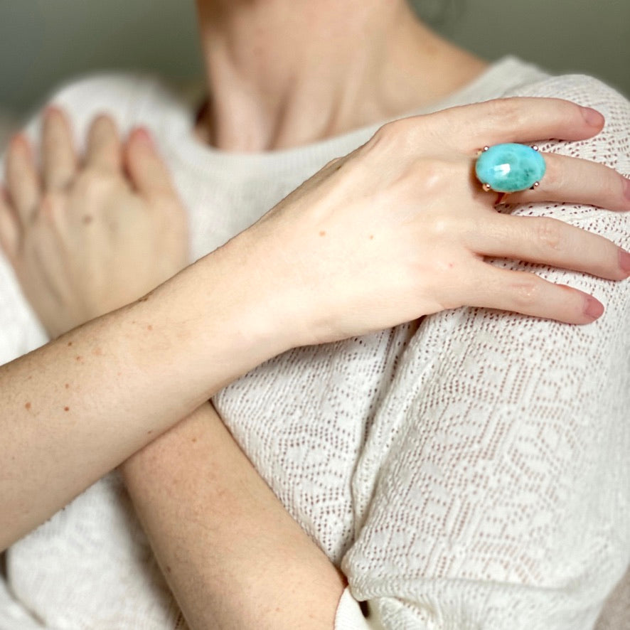 Vibrant Blues Larimar Ring